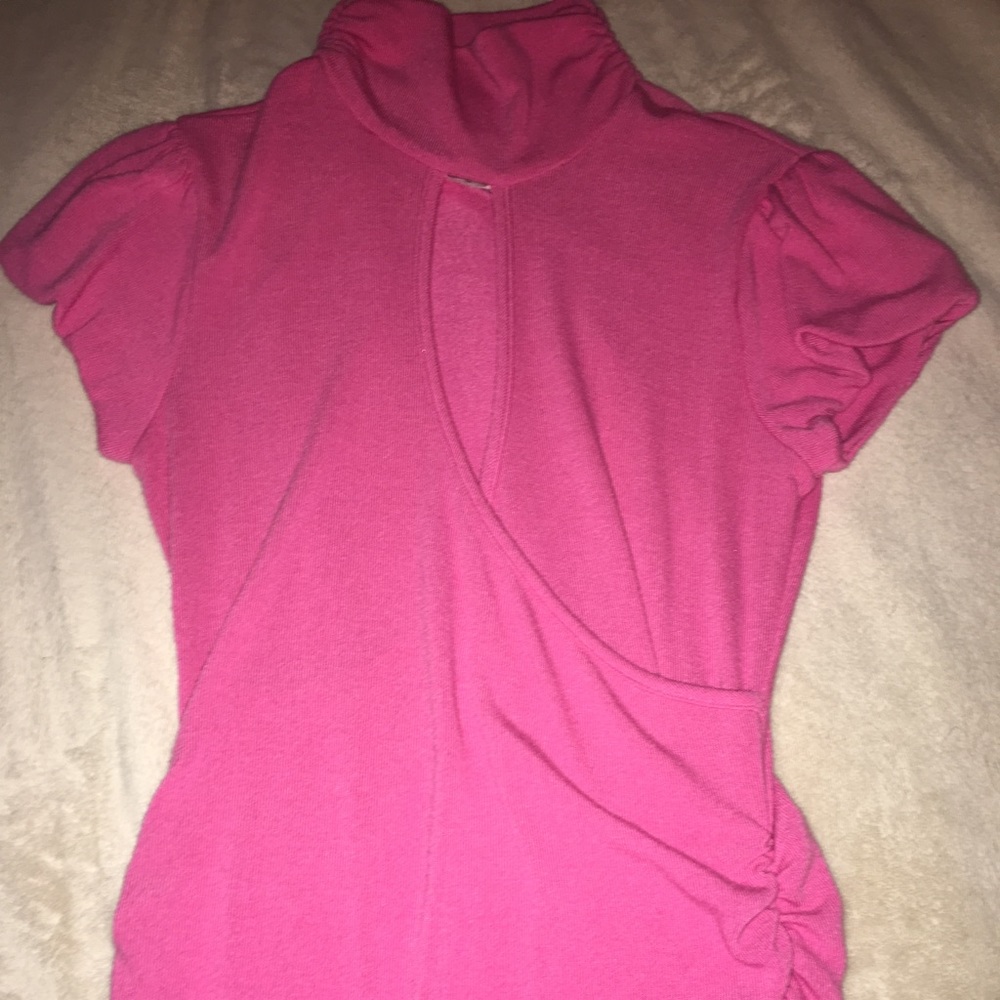 Coral turtleneck wrap top